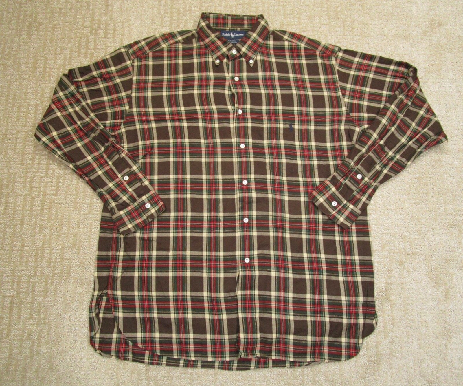 Camicia Ralph Lauren vintage uomo grande marrone rosso a quadri manica lunga Mcmeel Pony
