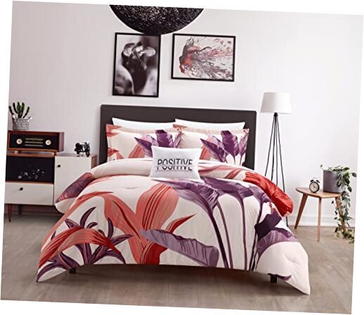 Jezebel 4 Piece Comforter Set Queen Multi: Blush, Purple, Off White