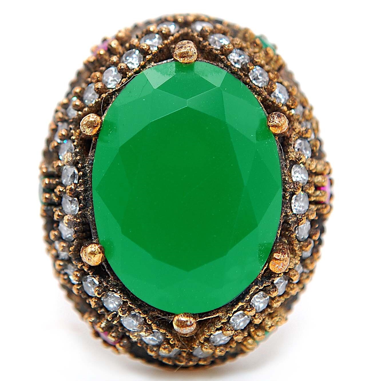 12CT Emerald Ottoman Empire Style 925 Sterling Silver Ring Size 9