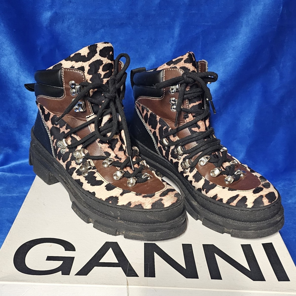 Ganni Animal Print Walking Boots Animal Hiker Boots New! Ganni