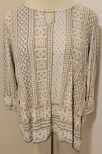 Ruby Rd Women  s 3X Knit Top Asymmetrical 3/4 Sleeves Boho Stripes