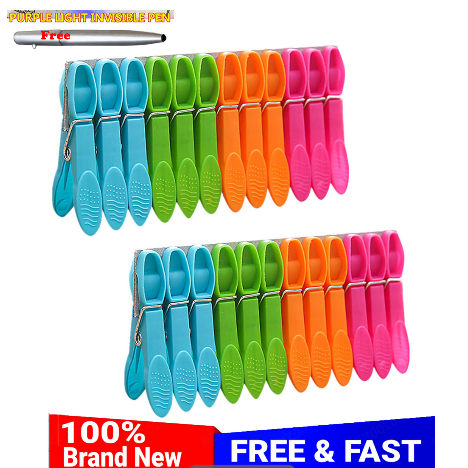 24PCS Laundry Clothes Pins Hanging Pegs Clip Hangers Racks Clothespins 7.3×1.4cm