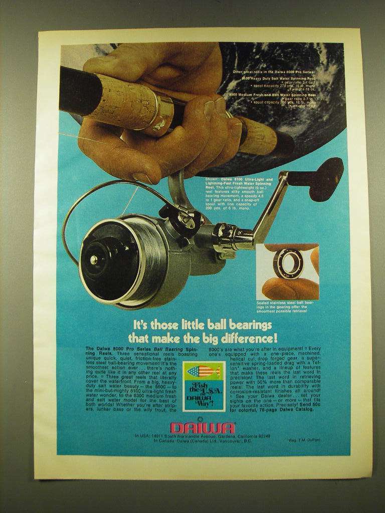1973 Daiwa 8100 Spinning Fishing Reel Ad - It's those little ball