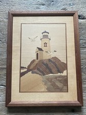 Hudson Valley Inlay Jeff Nelson Marquetry Inlaid Wood Lighthouse Rock 12.5 X 9.5