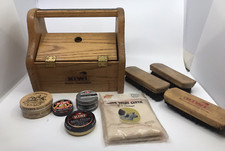 Vintage Kiwi Oak Shoe Groomer Shoe Shine Box w/ Accessories