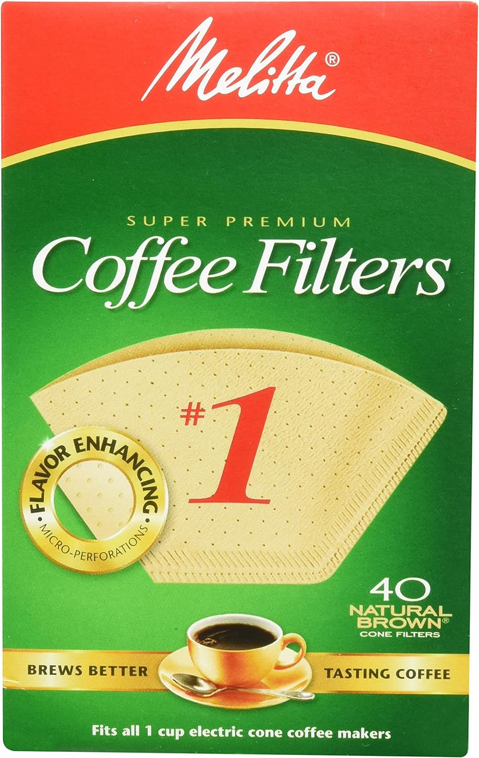 40-Count Natural Brown #1 Coffee Filters, Eco-Friendly (5-Pack)