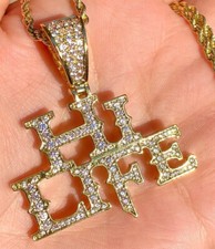 2Ct Round Cut Simulated Diamond  Custome Letter Pendant 2.5" Yellow Gold Plated