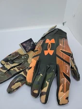 Under Armour Men's UA F8 Novelty Football Gloves Sz 2XL Orange Camo 1370840 NWT