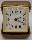 Vintage Mini Ingraham Wind Up Travel Alarm Clock In A Brown Case — photo 7
