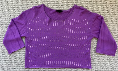 EUC Girls Flowers by Zoe Purple Crop Wide Embellished Sweatshirt Shirt Top M - Picture 3 of 12