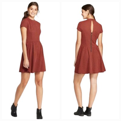 Xhilaration Rust Mini Fit Flare Dress Cap Sleeve Women Size S | eBay