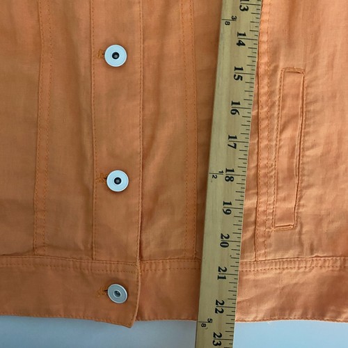 Chicos Orange Linen Jacket Size 1 US Medium 3/4 Sleeves Button Up Pockets - Picture 9 of 10