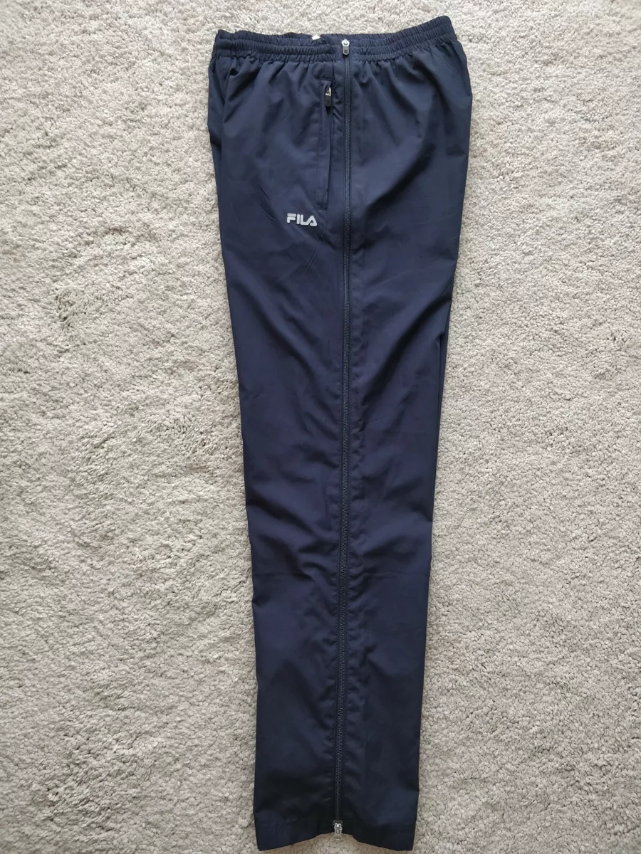 FILA Vintage Mens Full Zip Track Pants Trousers Training Navy Blue