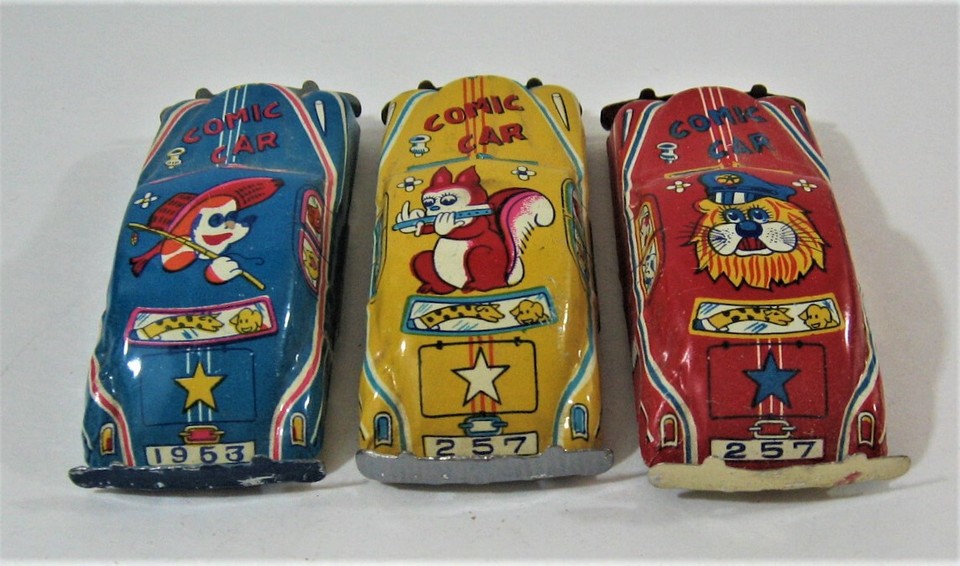 Vintage Original 1950's Box Of 12 Tin Litho Comic Cars Old Unsold Store ...