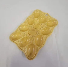 Vtg MCM Deviled Egg Platter Harvest Gold Ceramic Hanging Plate Server Tray