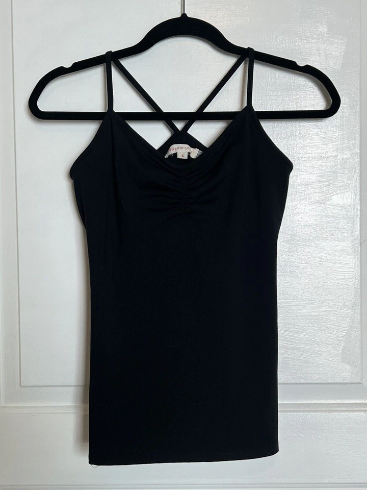 $62 So Low Black Fitted Stretch Built in Shelf Bra Tank Top V Neck Athletic S - Image 2 of 4