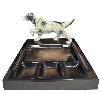 Vintage Hunt Club Valet Swank Japan Brown Ceramic Setter Dog Desk Caddy Vanity