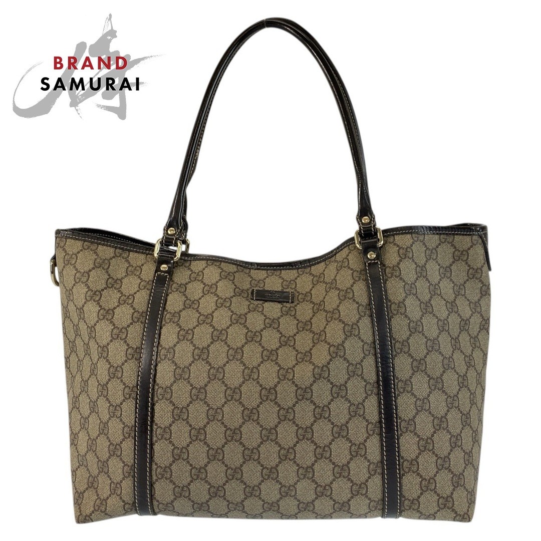 Gucci Beige Brown GG Supreme Tote Bag Gold Hardware Used Rare