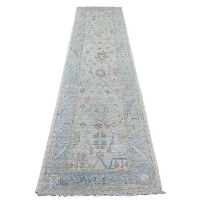 2'10''x11'5'' Gray Hand Knotted Afghan Angora Oushak Pure Wool Runner Rug 21570