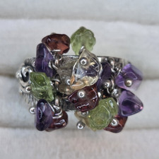Silver Tone Multicolor Stone Chip Cluster Coc...