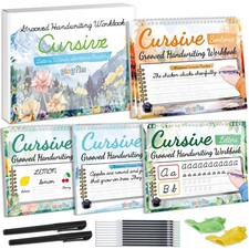 4 Pack Grooved Cursive Handwriting Workbook Kit Magic Reusable Grooved Handwr...