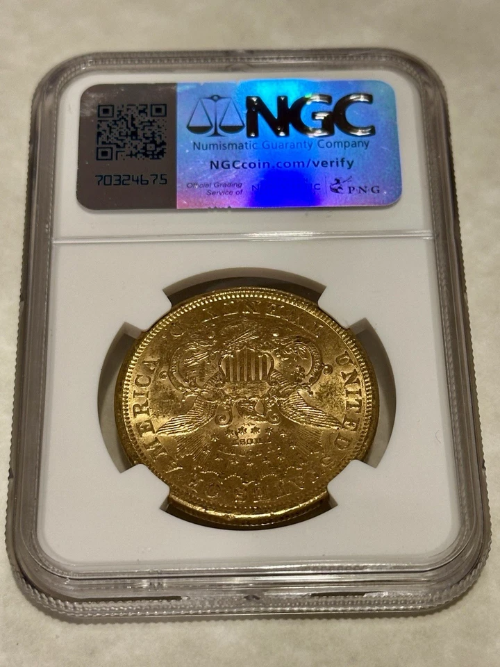 1868-S $20 NGC AU55 Liberty Double Eagle Gold Coin Very Nice Appeal (no PCGS) - Image 2 of 2