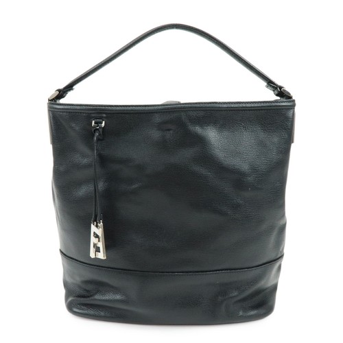 FENDI Leather Shoulder Bag Hand Bag Logo Charm Black 8BR697 Authentic Used F/S
