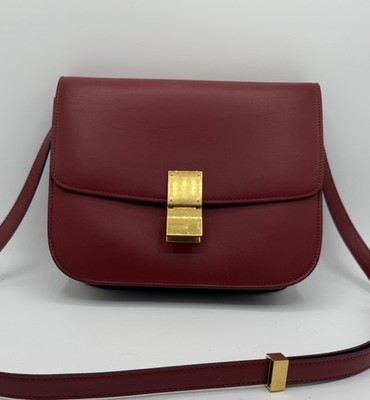 CELINE Classic Box Medium Shoulder Bag Leather Red