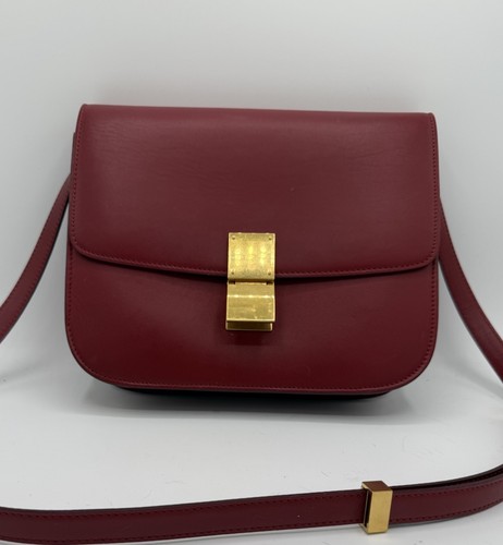 CELINE Classic Box Medium Shoulder Bag Leather Red