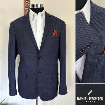 Daniel Hechter Mens Two-Button Blazer Blue Wool Tweed Sport Coat Jacket Size 44R