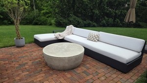 RH Marbella Aluminum Sectional Set Chaise & Armless Sofa Iron, White Cushions