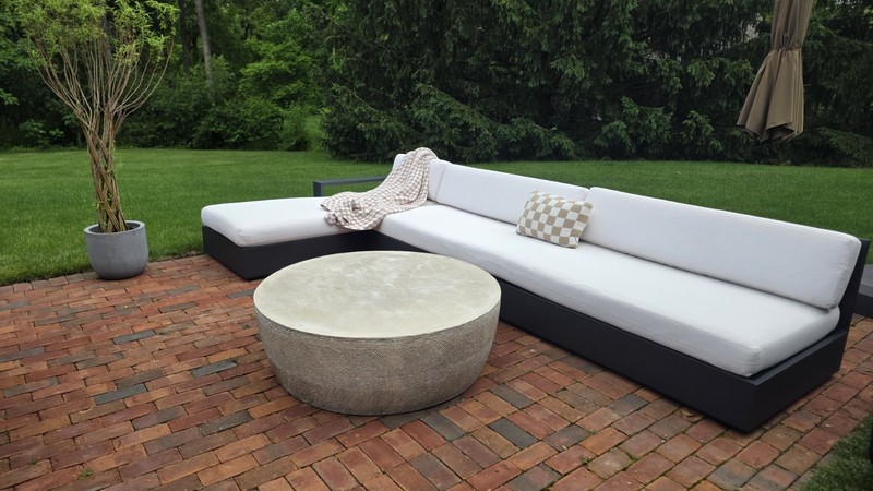 RH Marbella Aluminum Sectional Set Chaise & Armless Sofa Iron, White Cushions