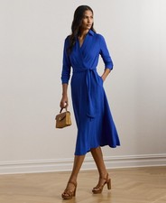 Lauren Ralph Lauren Surplice Georgette Midi Dress New Sapphire Size 2