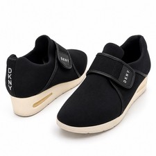 DKNY Women  s Black Slip-On Wedge Sneakers Size 9.5 Logo Strap Platform Shoes