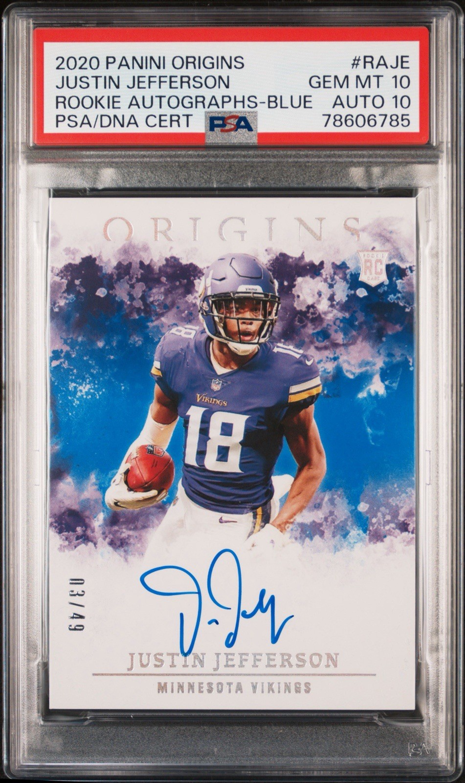 Justin Jefferson Panini Origins Rookie Autographs #RAJE Blue