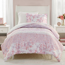 Twin Duvet Cover Set, Romantic Floral Paisley, Solid Reverse, All Seasons Soft