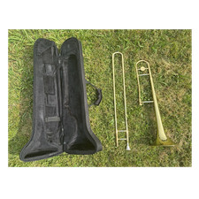 Gold Brass Bb Tenor Slide Trombone Lacquered with Case and Water Key