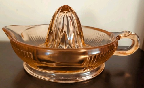 Vintage Pink Depression Glass Reamer/Juicer w/ Spout & Handle, Ribbed Sides