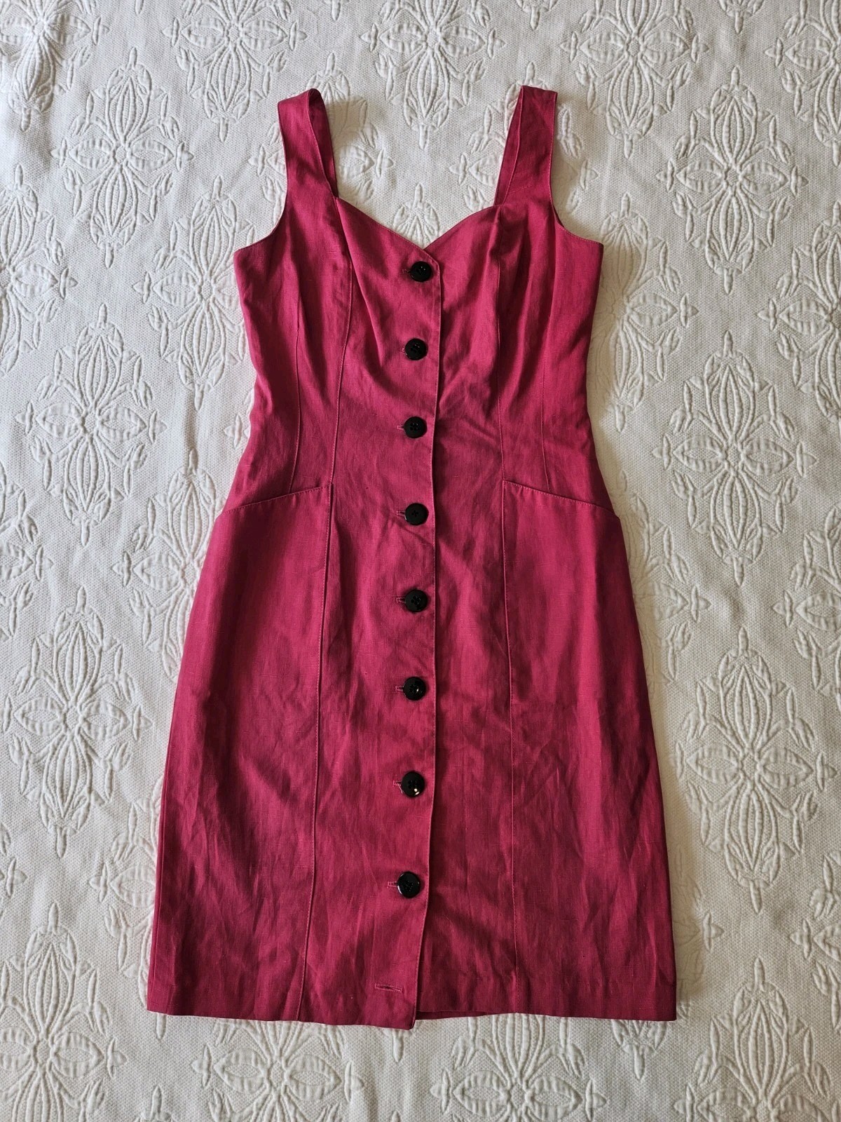 Retro Ront Vintage Giorgio Armani LTD Pink Linen Cotton Button Front Sheath Dress ...