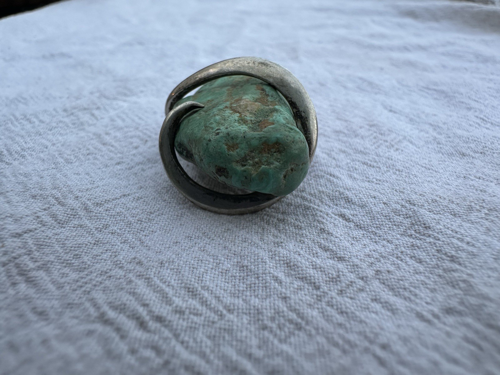Unique Large Green Turquoise Stone & Sterling Sil… - image 11