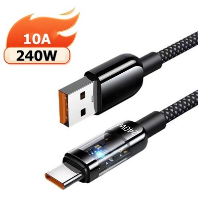 USB A auf Typ C Ladekabel 240W 10A LED Anzeige Schnelles Kabel 0,25m 1m 1,5m 2m