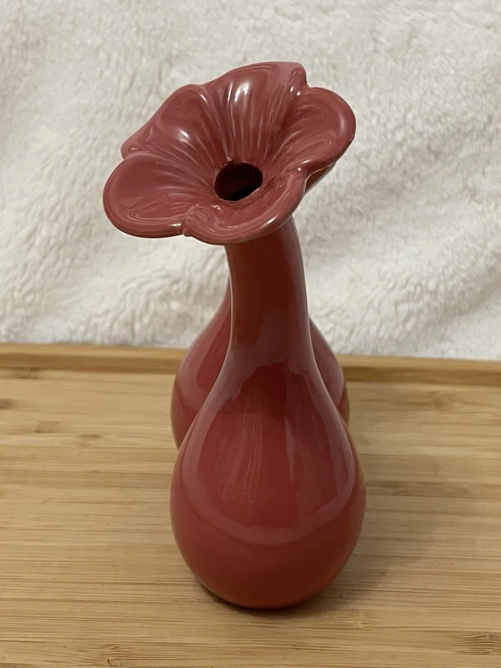 VTG Pink Maroon Double Bulb Ceramic Double Stem Floral Bud Vase 6.25” - Image 4 of 4
