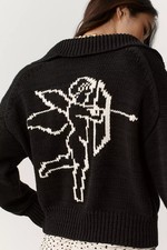 Anthropologie Maeve Collared V-Neck Cardigan Sweater Cupid Black M NWT Medium