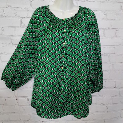 Cynthia Rowley Women's NEW Retro Geometric Print Button Front Top Blouse Size XL