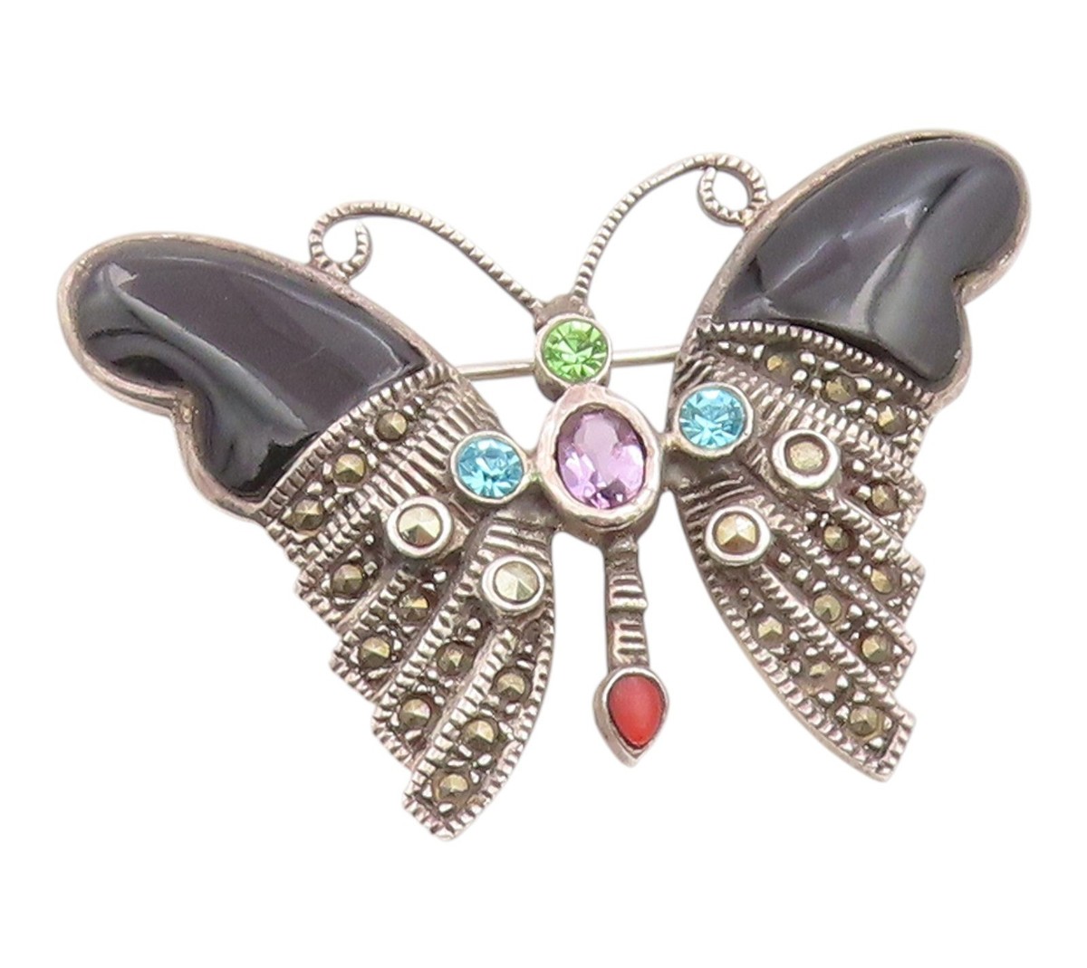 925 Sterling Silver Vintage Brooch Pin Multi Gemstone Classic
