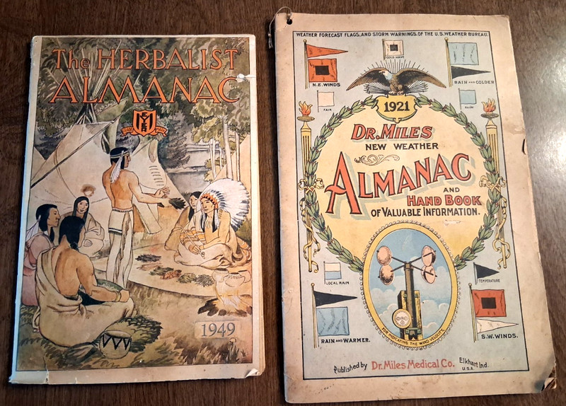 2 Vintage Almanacs, 1921 Dr. Miles Almanac And 1949 The Herbalist Almanac