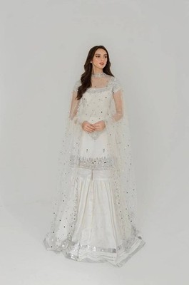 Exclusive Designer White Faux Georgette Kurta Palazzo With Dupatta For Women