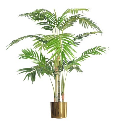 Areca Palme 120cm realistische Kunstblätter verdrahtete Stiele gold Metall Pflanzgefäß Moos