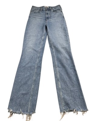 Paige Cindy Women's Blue High Rise Distressed Raw Hem Straight Denim Jeans Sz 27