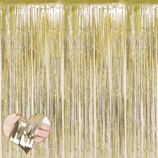 4 Pack Light Gold Fringe Curtain Backdrop 3.2Ft x 8.2Ft Metallic Tinsel Foil ...